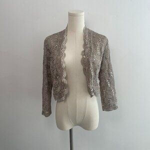 Rm Richards Scalloped Sequin Lace Bolero in Taupe | Women’s Size Small